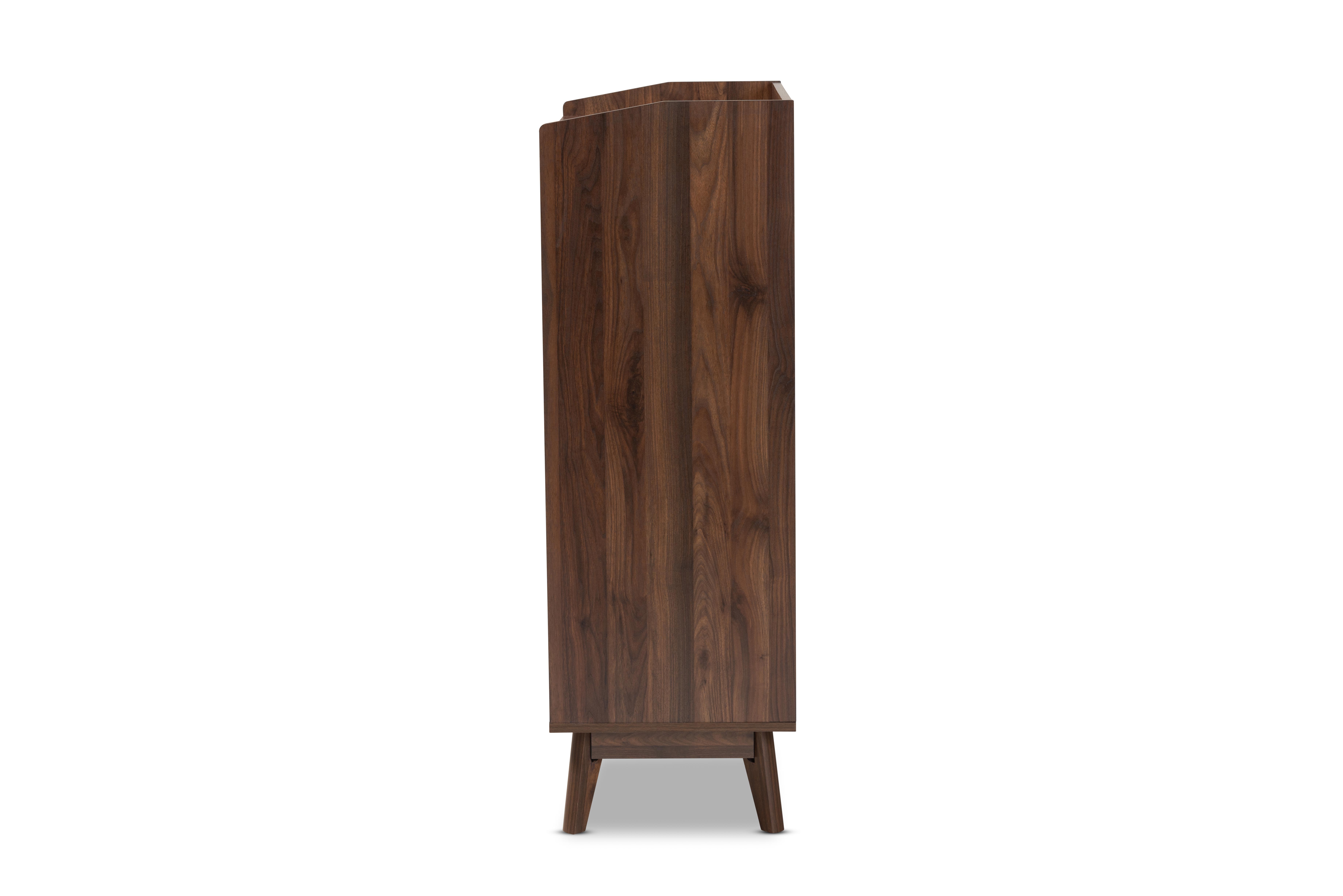 Baxton Studio Lena Mid-Century Modern Walnut Brown Finished 5-Drawer Wood Chest