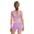 thumbnail image 4 of TiaoBug Kids Girls 2 Piece Gymnastics Dance Outfit Cheerleading Crisscross Back Crop Top with Shorts Set Light Purple 12, 4 of 5