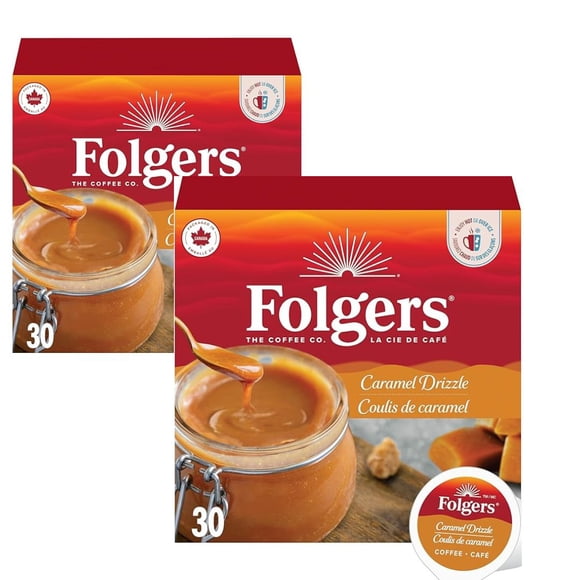 Folgers Caramel Drizzle Flavoured Light Roast Coffee PODS 60 COUNT ( 2 PACK )