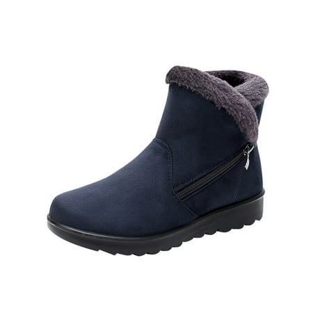 

Eloshman Womens Winter Shoes Slip On Ankle Boot Zipper Snow Boots Outdoor Lightweight Plush Lining Warm Casual Shoe Comfortable Blue 7.5