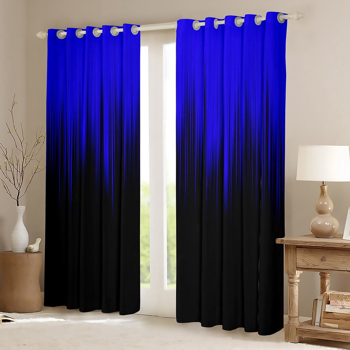 YST Black Navy Blue Blackout Curtains Gradient Aesthetic Bedroom Curtains, Watercolor Lines Window Drapes for Boys Girls Bedroom Decor