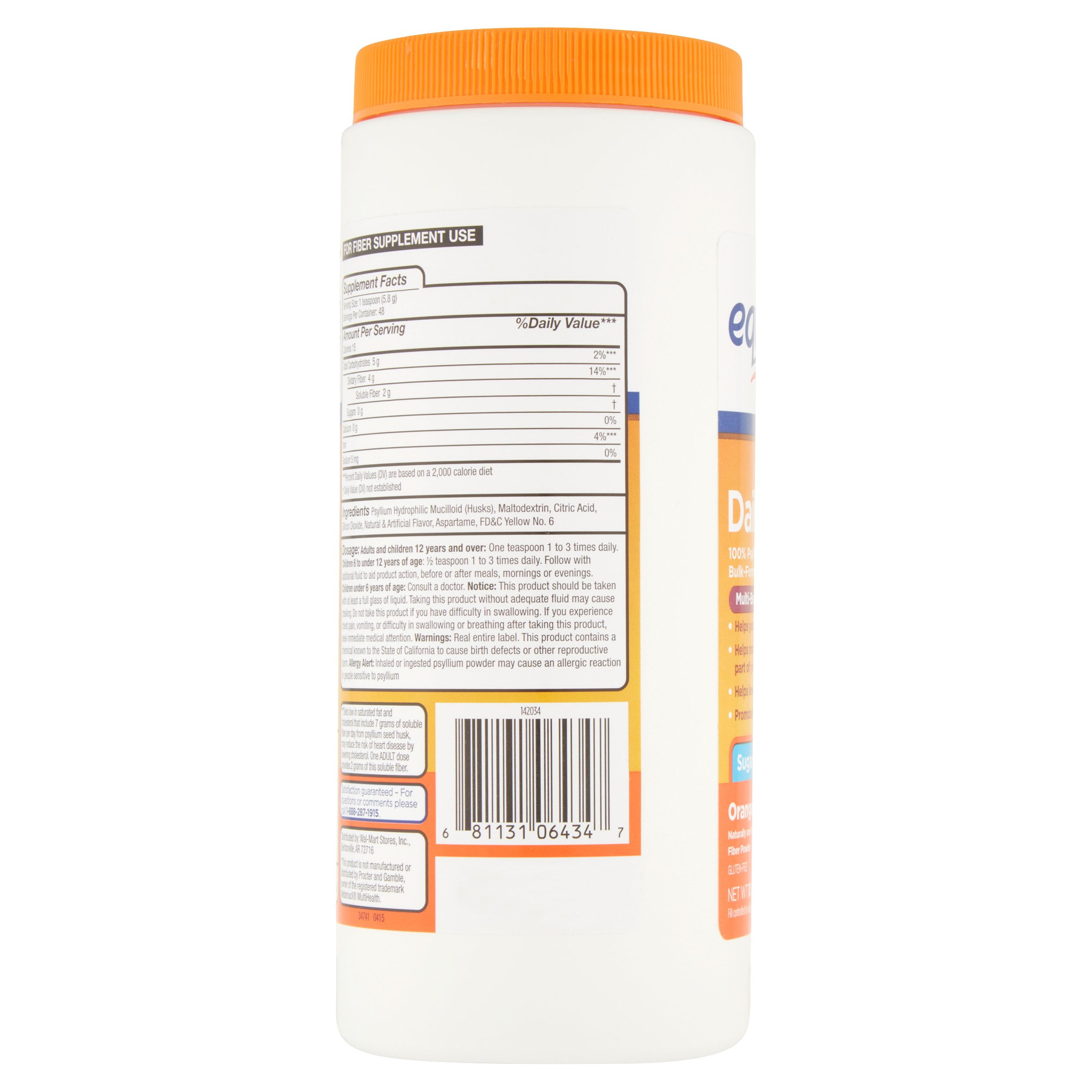 Equate Sugar-Free Daily Fiber Orange Powder, 10 Oz., 48 Count