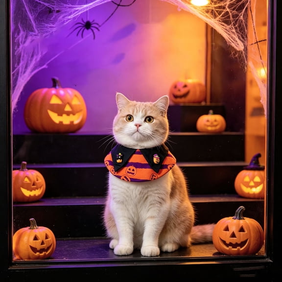 Oceanwell Halloween Pet Cape Collar Adjustable Cat Dog Witch Bandana With Bow Pumpkin Bat Print Decorative Ruffled Pet Neck Scarf For Cats Small Dogs