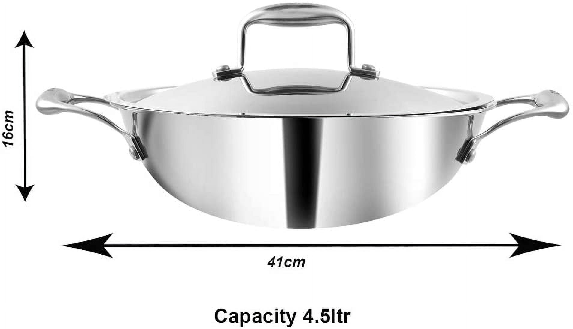Vinod Platinum Kadai Triply Stainless Steel | Suitable For Indian Cooking,  Sauces, Stews, Soups | Deep/Extra Deep Kadai With Lid | Induction, Electric