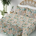 thumbnail image 3 of Ambesonne Garden Art Fitted & Flat Sheet with Shams 4 Pcs Set, Boho Watercolor Floral, Calking, Orange Coral Laurel Green, 3 of 5