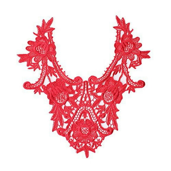 Red 11.25"x12" Venice Lace Embroidered Bridal Bodice Patch by Piece