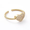 thumbnail image 2 of Adjustable Brass Cuff Finger Rings with Micro Pave Cubic Zirconia Heart Clear Golden Size 7 17.1mm, 2 of 3