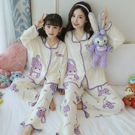

Cartoon Sanrios Cinnamoroll Hellokittys Cute Parent-child Clothing Pajamas Set Kawaii Long Sleeved Pants Home Clothing Girl Gift