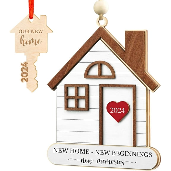 Hyperi 3D Wooden New Home New Years Ornament, Vintage, Handmade, 1 Count