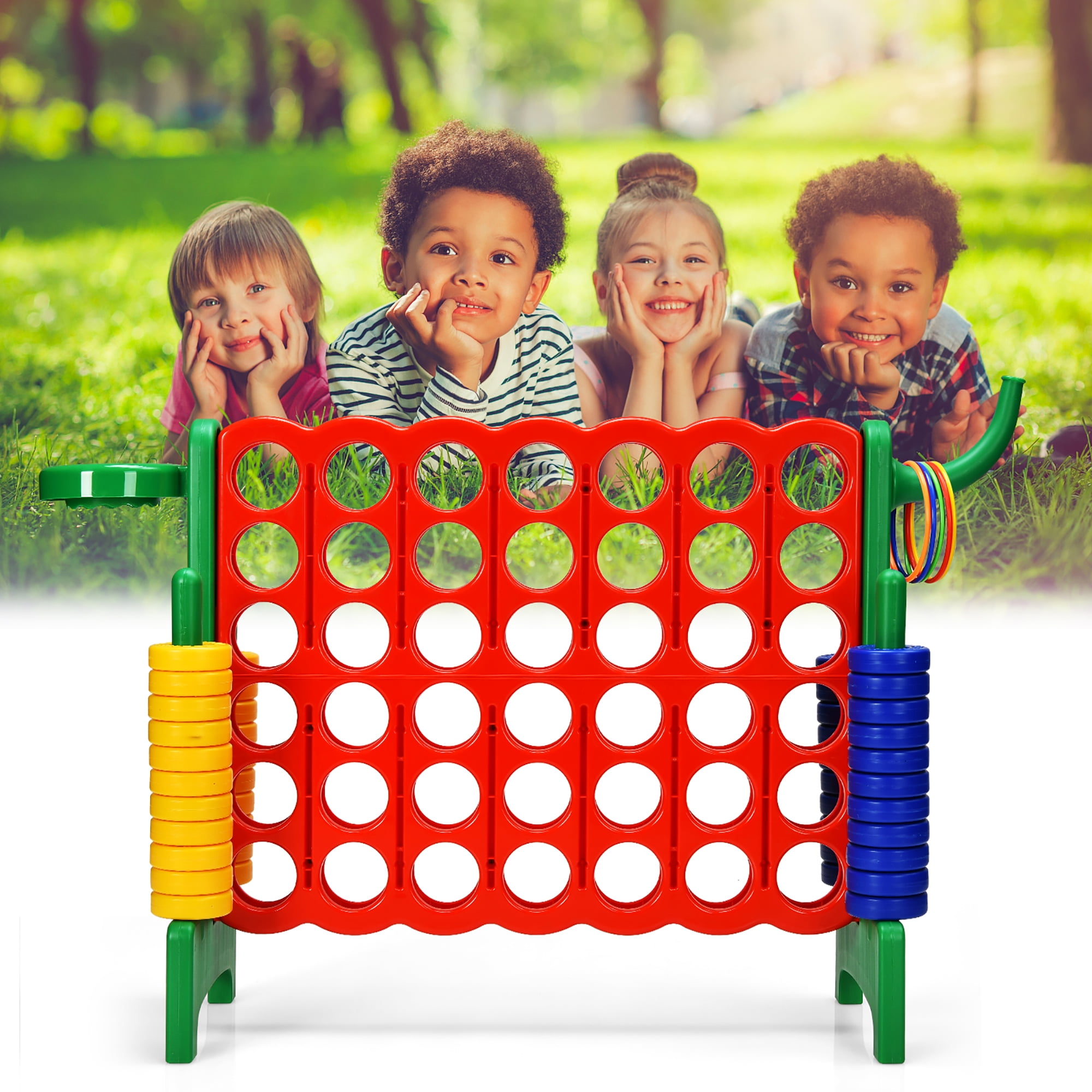 Costway 4-in-A Row Giant Game Set w/Basketball Hoop for Family Green