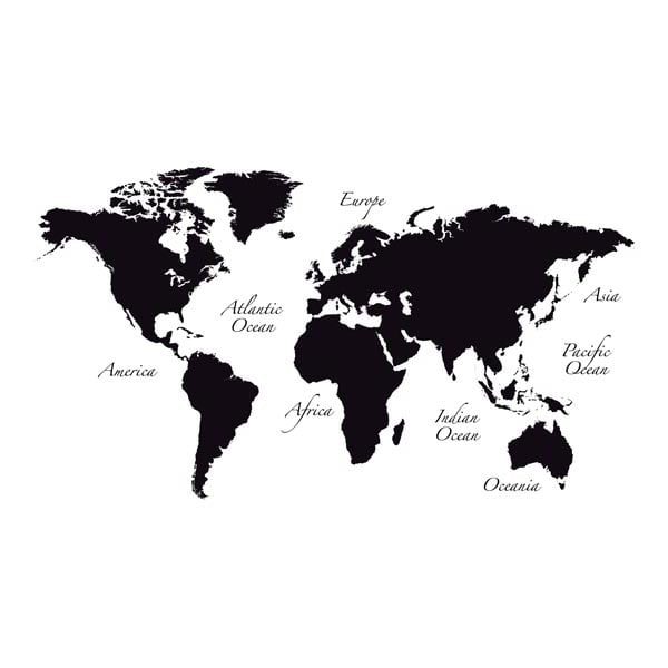Home Decor Line Black World Map Wall Decal Com - Black And White Wall Decals Ocean
