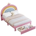 thumbnail image 6 of Euroco Upholstered Full Size Platform Bed with Drawer, PU Leather Princess Bed with Crown, 6 of 17