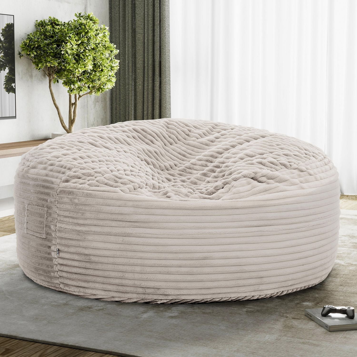 Fauteuil Pouf Sealy Bala 5 pi – Fourrure Synthétique Taupe, Rempli de Mousse – Siège Douillet pour Chambre, Salon ou Espace Détente