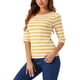 thumbnail image 4 of Camiseta básica de ajuste slim con cuello redondo y mangas de codo para mujeres INSPIRE CHIC, estampada, talla XL, color amarillo y blanco, 4 of 6