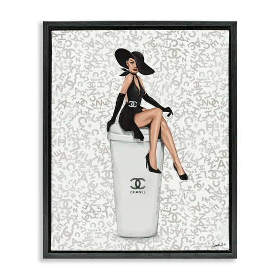 Stupell Industries Lavish Woman & Coffee Beauty & Fashion Painting Black Floater Framed Art Print Wall Art, 17 x 21