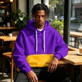 thumbnail image 5 of Men's Hoodie Drawstring Hooded Long Sleeve Color Block with Kangaroo Pocket Soft Touch Pullover Basic Top for Fall Winter Everyday Wear and Weekend Outings Purple M, 5 of 6