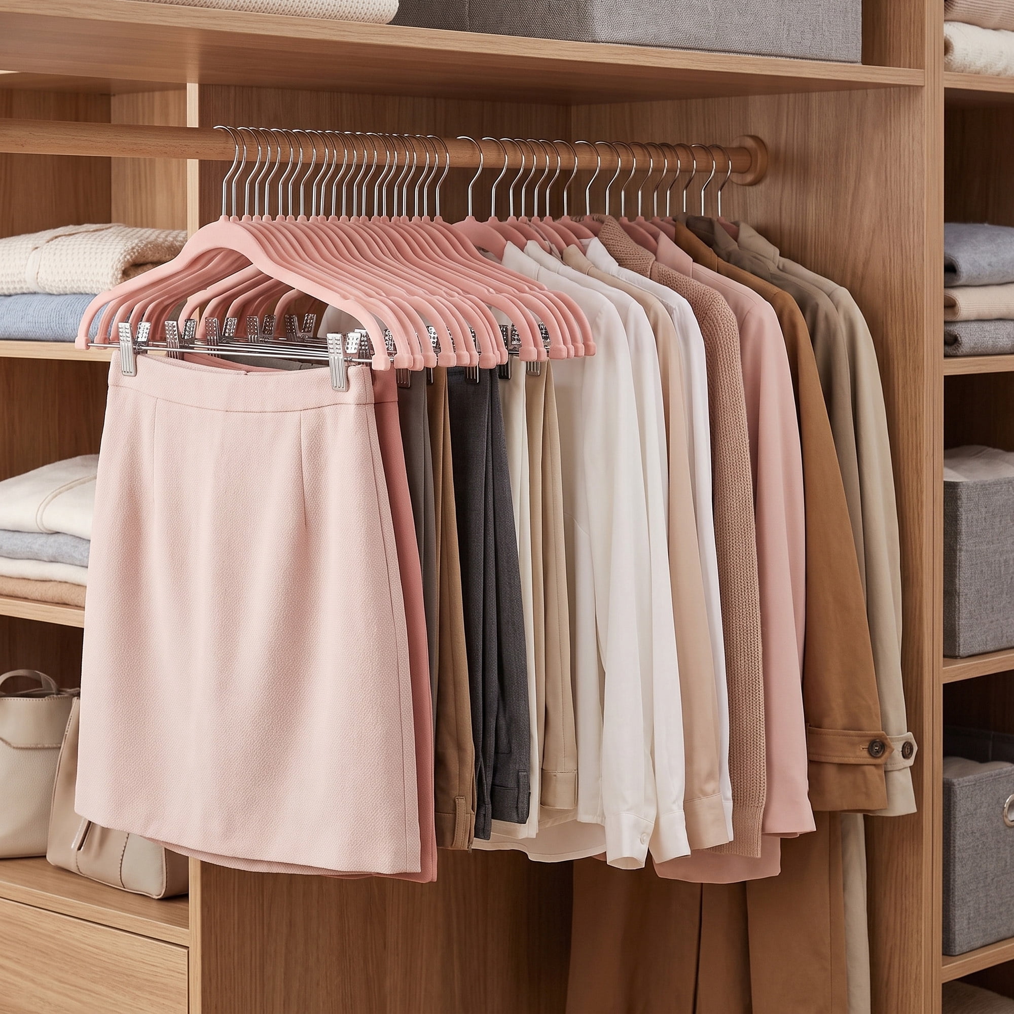 Ledrem 30-pack Adjustable Velvet Hangers with Movable Clips, Light Pink