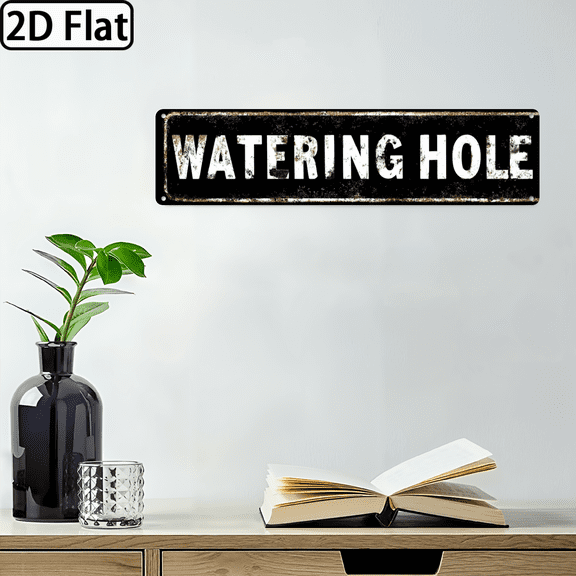 Watering Hole Metal Sign - Rustic Beer Bar Wall Decor - 16x4 Inch Vintage Tavern Sign for Man Cave, Garage Fridge or Pub