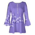 thumbnail image 4 of ICHUANYI Women's Casual Trumpet 3/4 Sleeve Print Buttoned Basic Ruched Tops Pleated T-shirts Blouses New Trend, 4 of 5