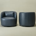 thumbnail image 3 of 34" Wide Swivel Faux Leather Armchair No Assembly Upholstered PU Leather Swivel Accent Chairs with Toss Pillow for Living Room Office Lounge (Navy, Set of 2), 3 of 13