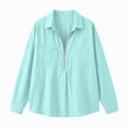 thumbnail image 6 of Womens Textured Golf Shirts Long Sleeve Half Zip Collared V Neck Loose Fit Sweatshirt Pullover with Chest Pockets for Business Casual Work Office, Light Blue, XXL, 6 of 7