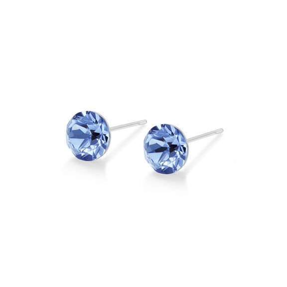 Aurora Light Sapphire Crystal Stud Earrings - 6mm Bright Blue, Hypoallergenic Stainless Steel, Tarnish-Free
