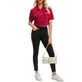 thumbnail image 2 of INSPIRE CHIC Women's Denim Cropped Short Sleeve Button Up Frayed Washed Jean Jacket Dark Red 2XL, 2 of 6