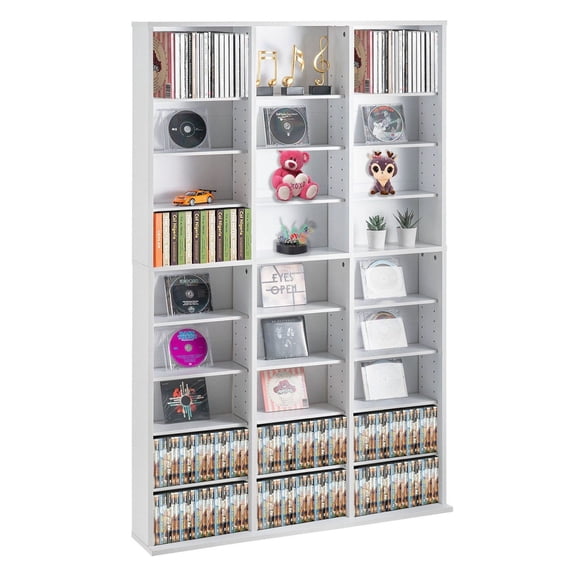 DVD Storage Cabinet, 9-Shelf Media Organizer Holds 756 Discs, Adjustable Shelves, White
