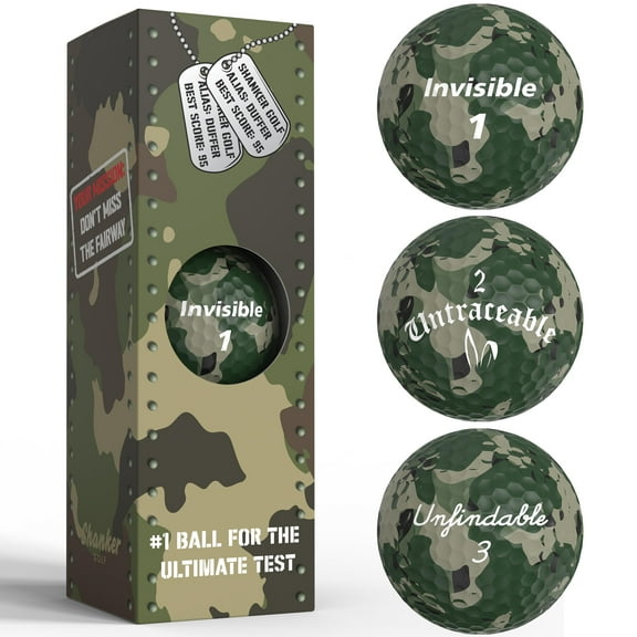 Shanker Golf Balls - Camo Golf Balls - Camouflage Funny Golf Prank Gift - Joke Golf Balls with Funny Sayings (3 Pack Golf Balls, Novelty) - The #1 Challenge in Golf - Funny Golf Gift