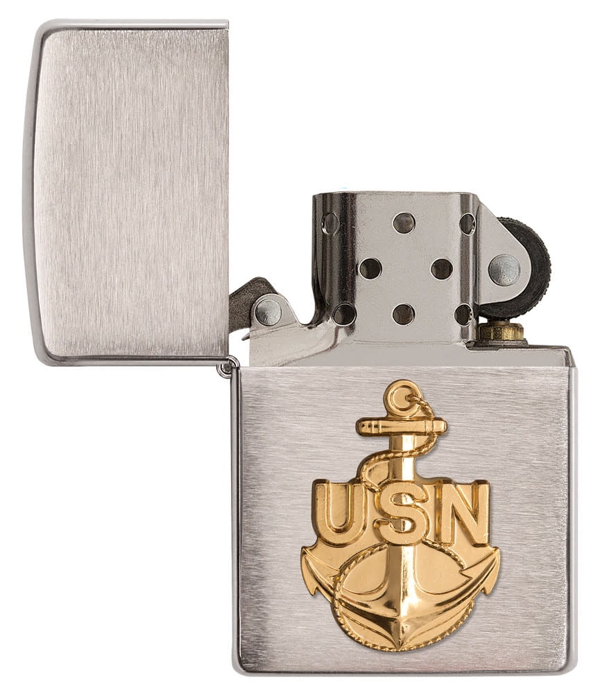 Zippo United States Navy Emblem Brushed Chrome Pocket Lighter