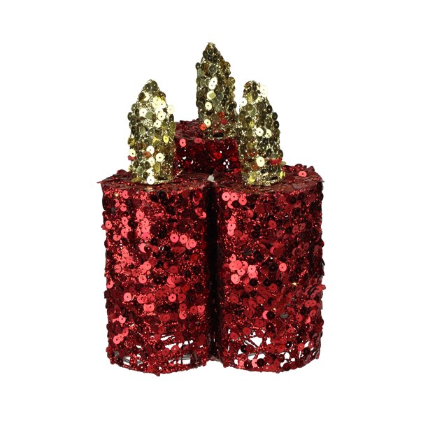 9" Red and Gold Flameless Sequin LED Lighted Christmas Pillar Candle