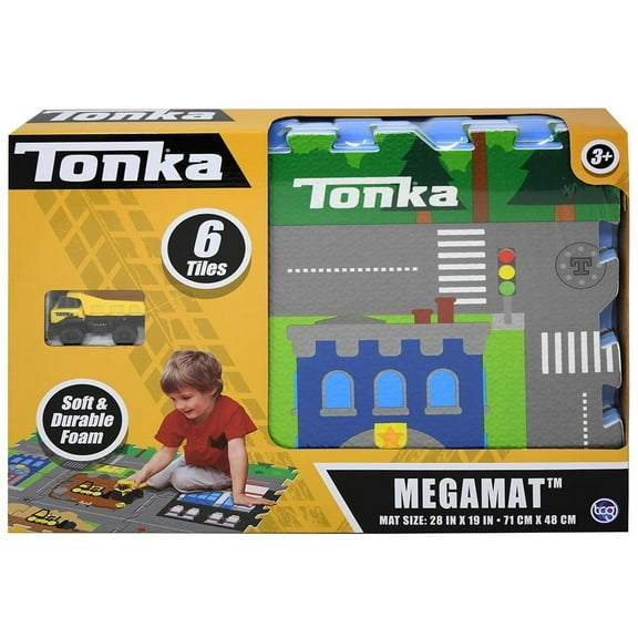 Tonka Trucks Bundle with Non-Slip Baby Playmat for Boys, Set with Truck, Playmat, Stickers