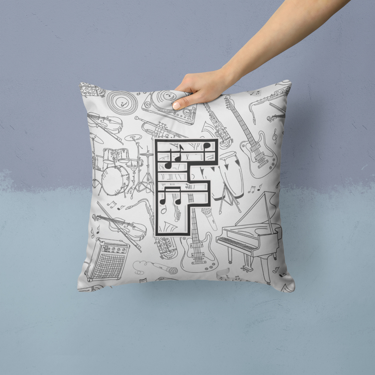 Letter F Musical Note Letters Fabric Decorative Pillow