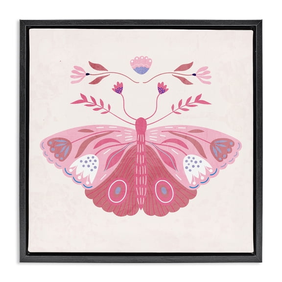 Stupell Industries Bohemian Boho Pink Folk Butterfly Black Floating Frame Canvas Art, 18 x 18, by Kim Allen