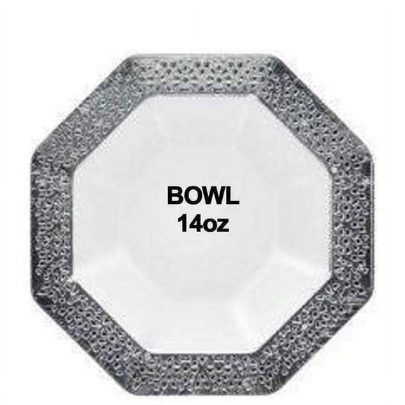 Lillian Tablesettings Lacetagon Plastic Silver Rim Pearl Bowl 14 oz -10 Pack
