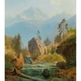 thumbnail image 2 of Albert Zimmermann 15x17 Gold Ornate Wood Frame and Double Matted Museum Art Print Titled - A Mountain Landscape with Creek, 2 of 4