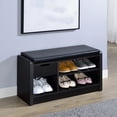 thumbnail image 2 of Nmkwnr Rectangle Bench with Open Shelf and Drawer, Upholstered Seat Storage Bench for Living Room, Bedroom, Black, 2 of 8