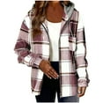 thumbnail image 2 of Homenesgenics Jackets for Women Plus Size Flannel Casual Fleece Plaid Hooded Long-sleeve Button Down Shackets Hooded Thick Sweatshirt Coat Tops, 2 of 5