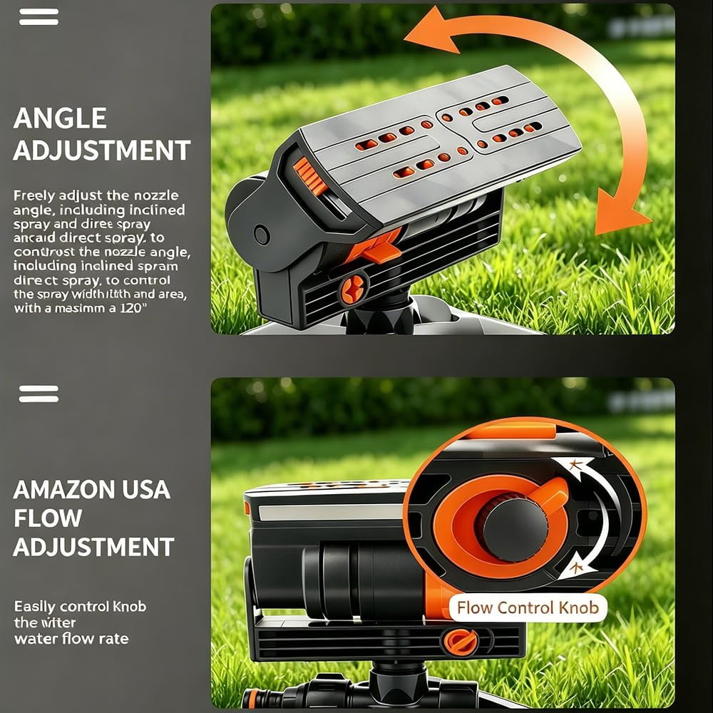 16-Nozzle Oscillating Sprinkler with Dual-Zone Sprinkler Water Timer, Adjustable Mini Turbo Oscillating Water Sprinklers with Large Base for Lawn Yard Garden Watering
