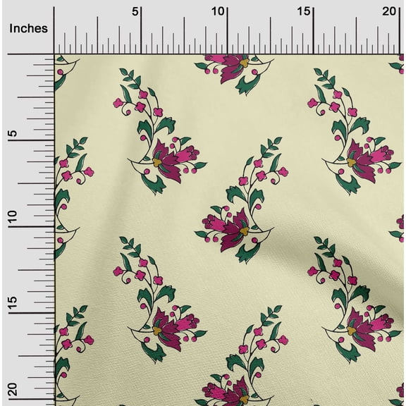 oneOone Cotton Poplin Light Yellow Fabric Leaves & Floral Block Fabric For Sewing Printed Craft Fabric By The Yard 56 Inches