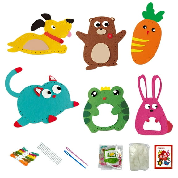 BAELLERT 6Pcs/Set Kids Sewing Kit with Thread Needle Fill Cotton Bead Chain Plastic Eyes Handmade Plushie DIY Stuffed Animal Craft Sewing Kit Toddlers Boys Girls Gift