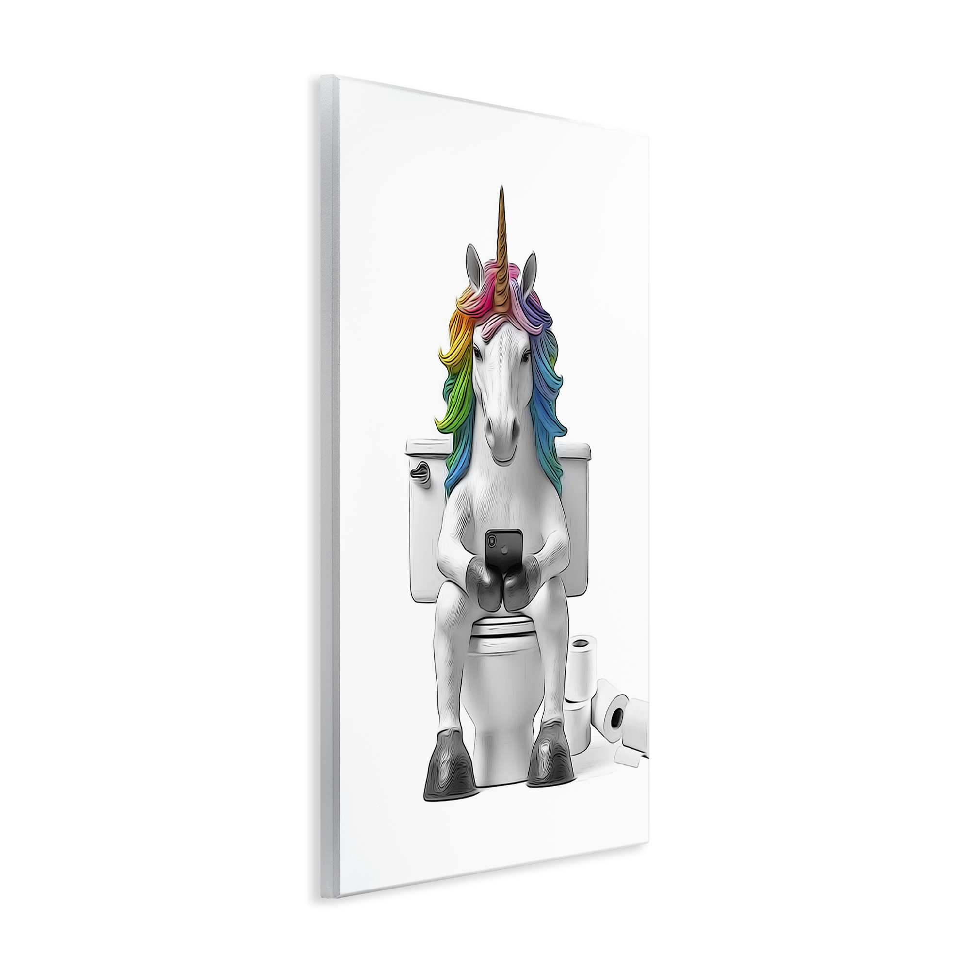 Stupell Industries Unicorn Texting on Toilet Typography Painting Unframed Art Print Wall Art, 13 x 19