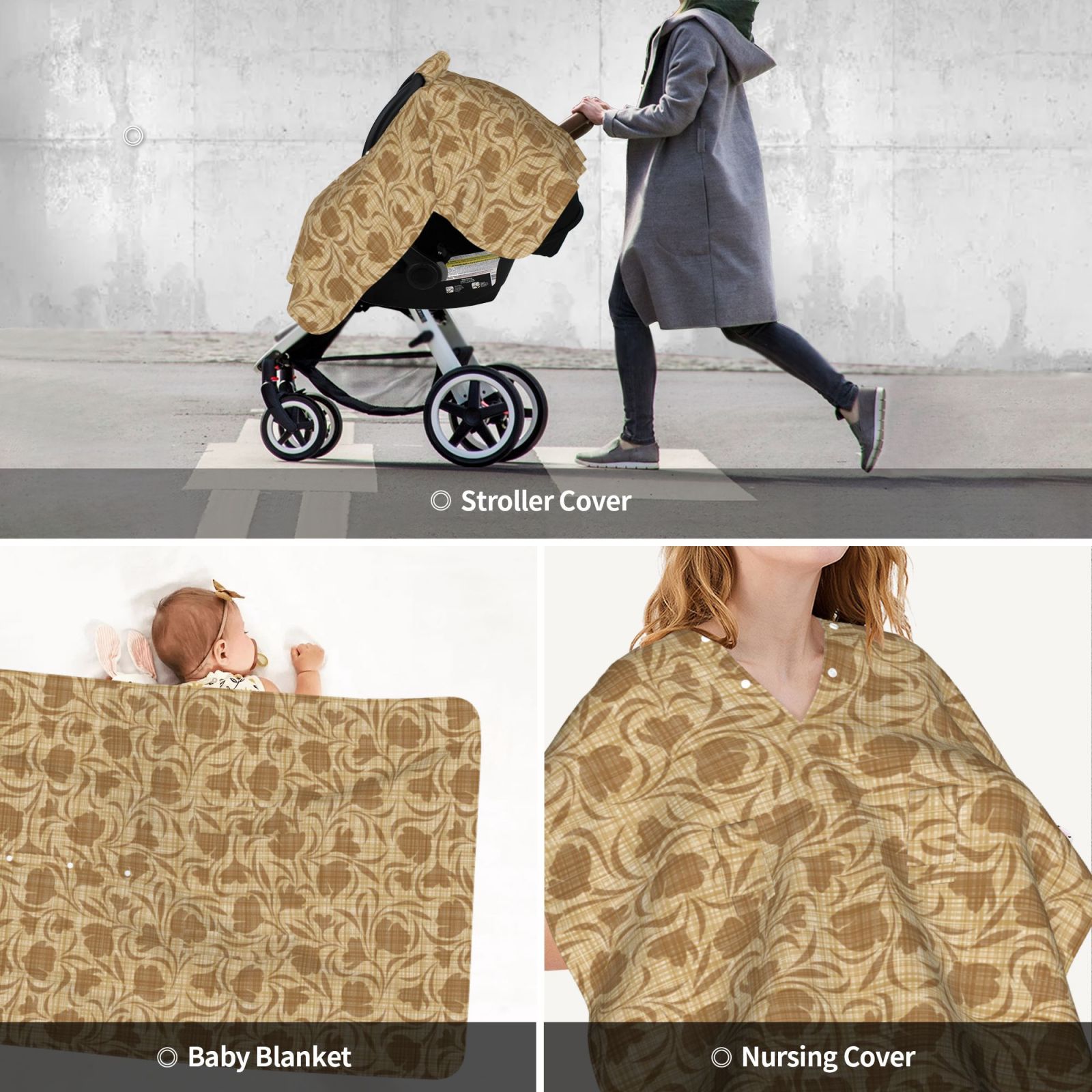 Car Seat Cover Baby - Brown flowers Breathable Infant Car Seat Cover for Baby Carseat, Lightweight Comfort Baby Essentials Must Haves Newborn Stuff for Girl Boy