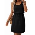 thumbnail image 3 of Women'S Waffle Knit Belted Tank High Waisted Dresses Square Neck Sleeveless Summer Short Dress Black XXL, 3 of 9