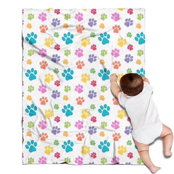Pets Paws Print Colorful Blanket,Comfortable Soft Flannel Throw Blanket,All Season,Warm Lightweight Blankets for Sofa Bed Couch Living Room Chair,30"x40"