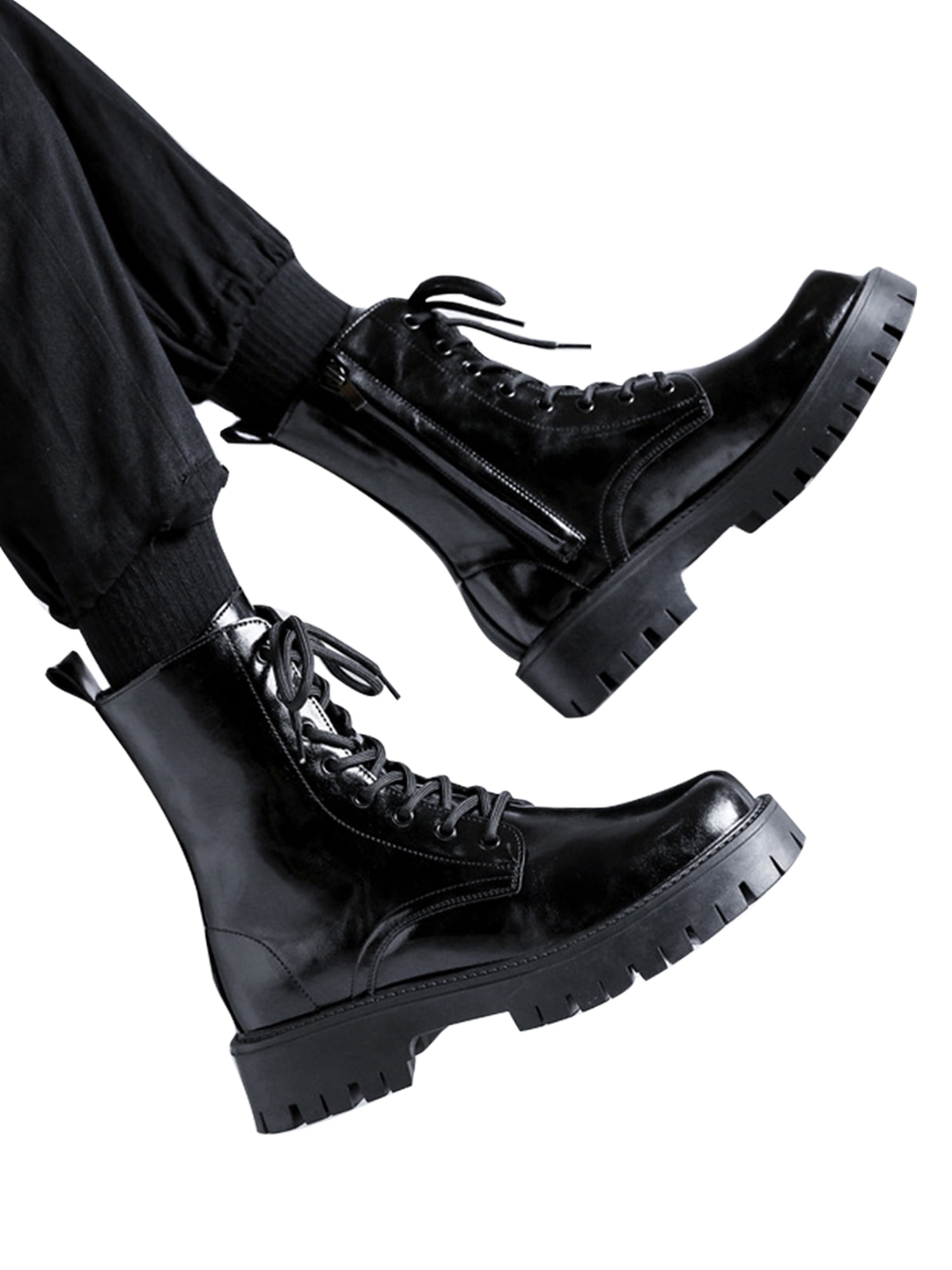 Eloshman Mens Work Boots Round Toe Ankle Boot Zipper Motorcycle