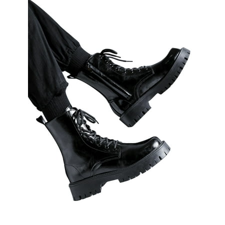 

Gomelly Mens Ankle Boot Lace Up Motorcycle Bootie Round Toe Work Boots Waterproof Winter Shoes Casual Outdoor Fashion Booties Lace Up Black 7.5