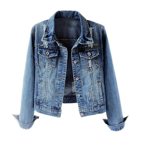 2DXuixsh Jackets for Women Denim Jackets Distressed Ripped Long Sleeve Jean Jacket Coats Lightweight Jacket Women Casual Fashion Outfits Dark Blue Size Xxxxxxl
