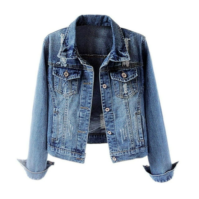 WEAIXIMIUNG Life Jacket Adult Women Womens Denim Jackets Distressed Ripped Long Sleeve Jean Jacket Coats