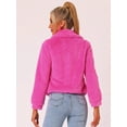 thumbnail image 4 of DARING DIVA Women's Notched Lapel Open Front Fleece Cropped Coat XS Hot Pink, 4 of 6